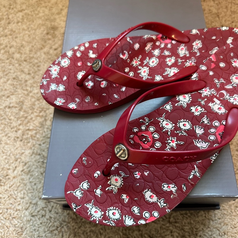 Coach Burgundy Floral Sandals